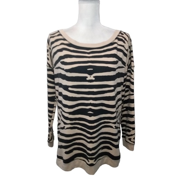 Boston Proper oversized tan & black zebra print sweatshirt - Picture 1 of 5